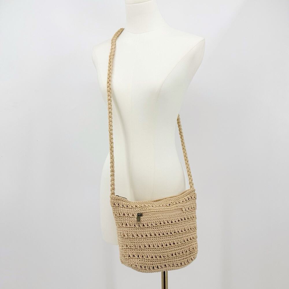 Croft & Barrow Crochet Crossbody Bag Beige‎ Woven Boho Summer Beach Vacation